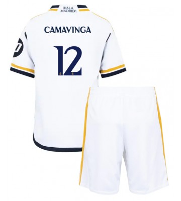 Real Madrid Eduardo Camavinga #12 Hjemmebanesæt Børn 2023-24 Kort ærmer (+ korte bukser)